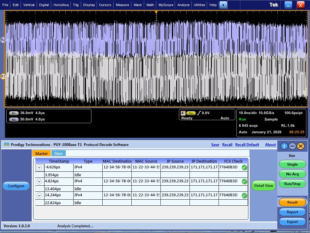 100Base-T1 Automotive Ethernet Protocol Decode Software