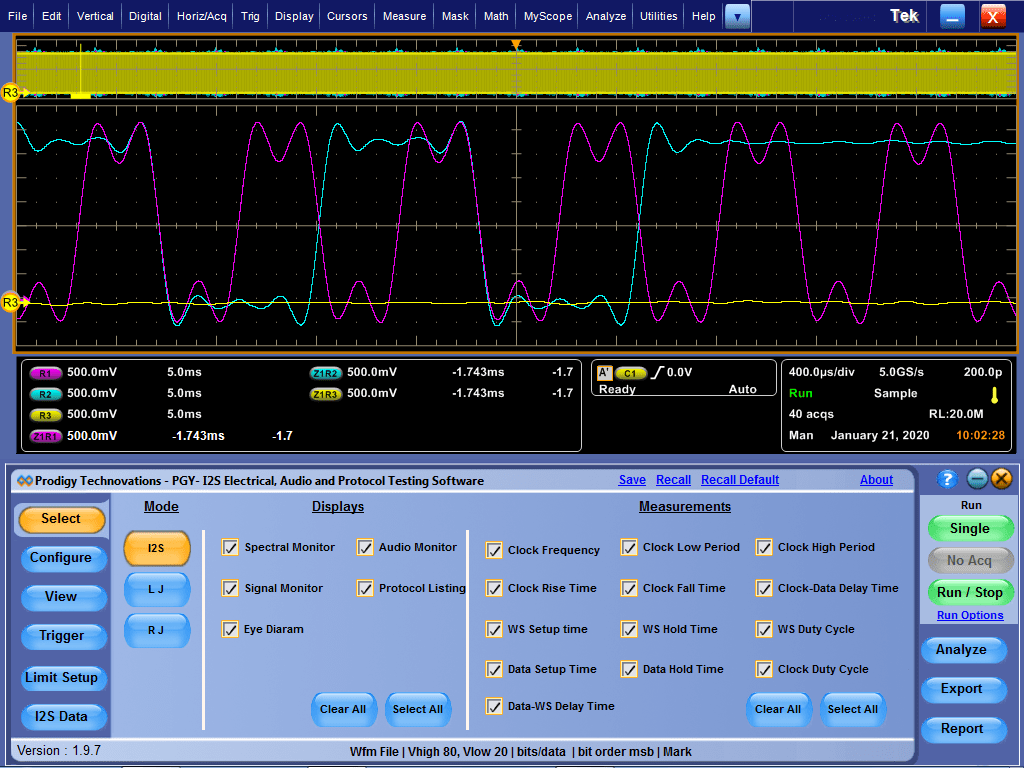 I2S Electrical Validation, Audio and Protocol Decode Software