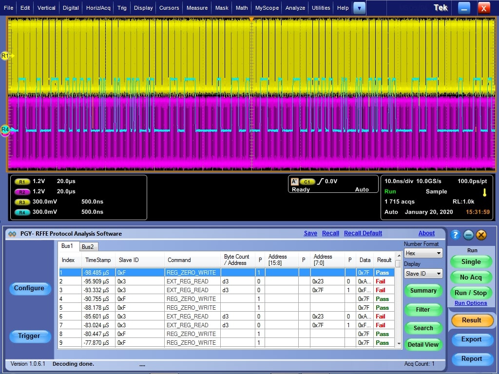 RFFE Protocol Trigger and Decode Analysis Software