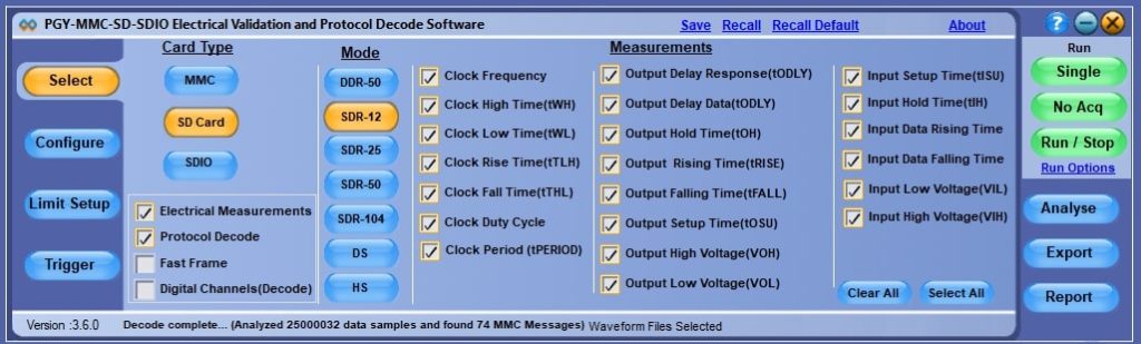 SD/SDIO/eMMC Electrical Validation & Protocol Decode Software