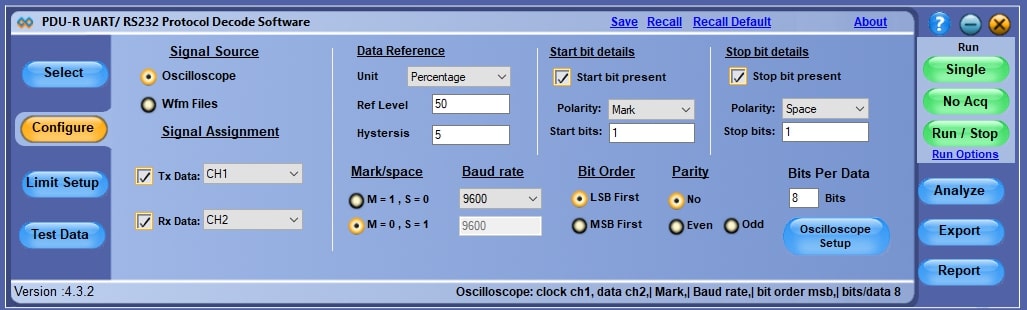 UART/RS232C Electrical Validation and Protocol Decode Software